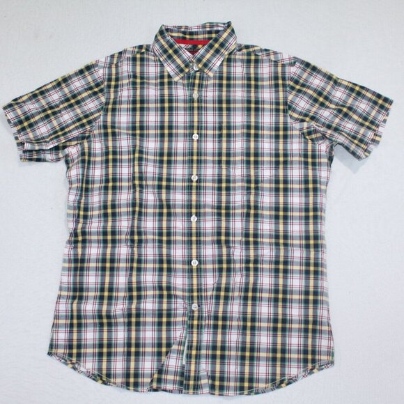 Cremieux Men Red Blue Plaid Button Down Shirt Short Sleeve Casual Size Large - Picture 1 of 7
